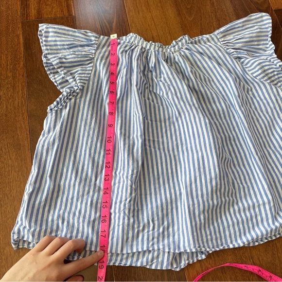Trovata Birds of Paradise Carla High Neck Blouse Blue White Striped Top XS - Picture 13 of 15
